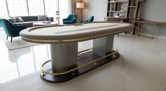 Mesa de Poker Luxo Dourada 10 Lugares com Coluna Arco - L29